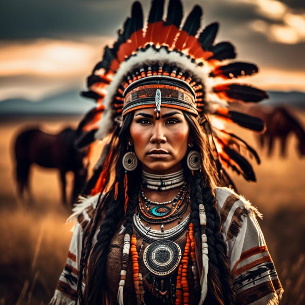 Native American Woman in Traditional Headdress Portrait