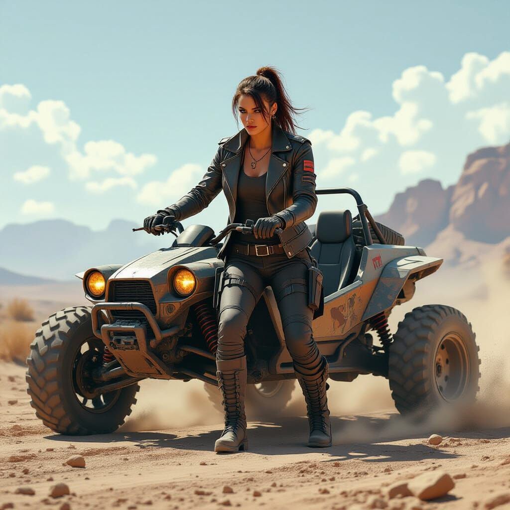 Female Warrior in Post-Apocalyptic Wasteland