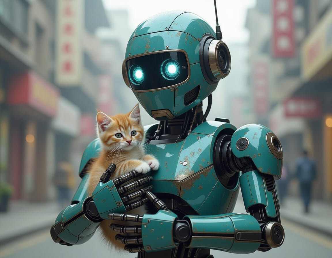Urbanpunk Robot Gently Holds Kitten
