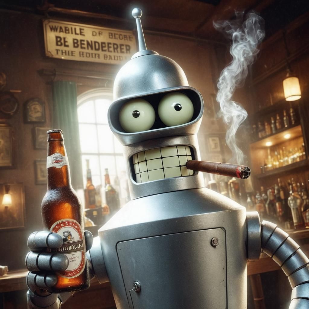 Bender from Futurama in a Pub, Photorealistic