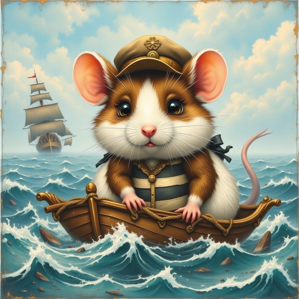 Shipwrecked Mouse in Ragged Shirt and Sea Hat