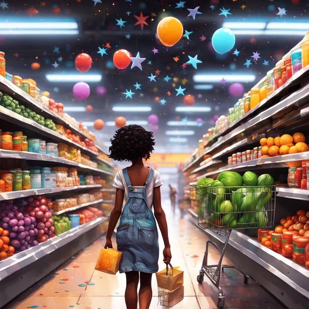 Black Girl in Grocery Store Aisle, Graffiti Art