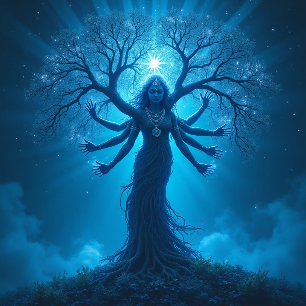 Goddess Durga as Tree of Life in Blue
