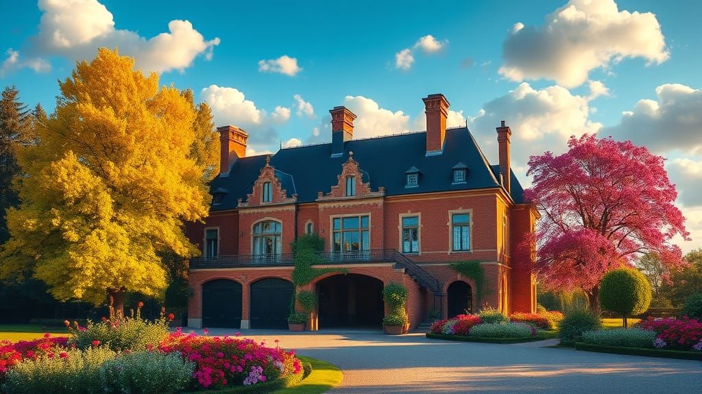 Grand Chateau in Golden Afternoon Light