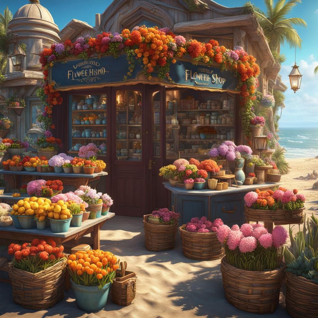 Beach Flower Shop: Detailed Matte Painting