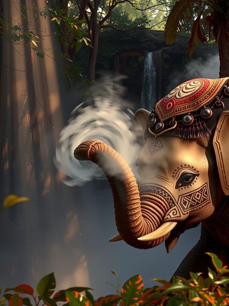 Majestic Elephant in Ancient Rainforest