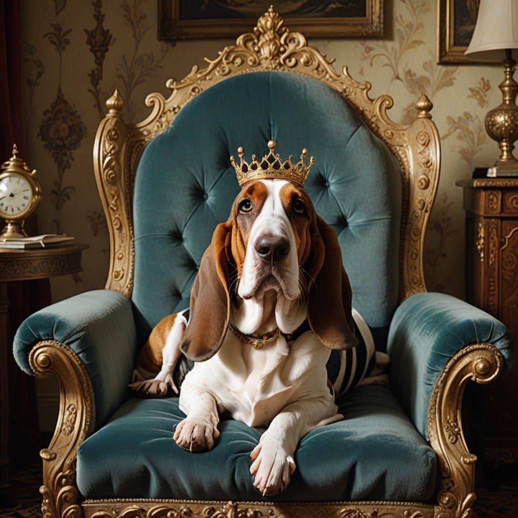 Regal Basset Hound in Surreal Dreamscape