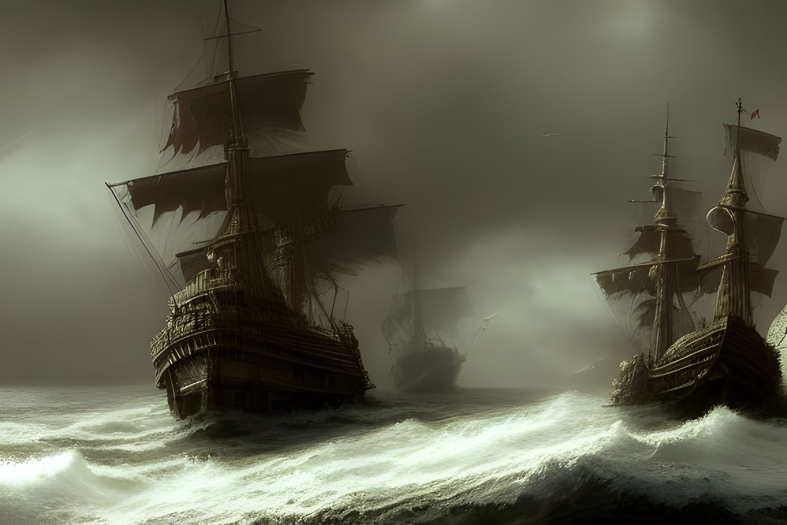 Medieval Shipwrecks at Sea in Digital Painting Style