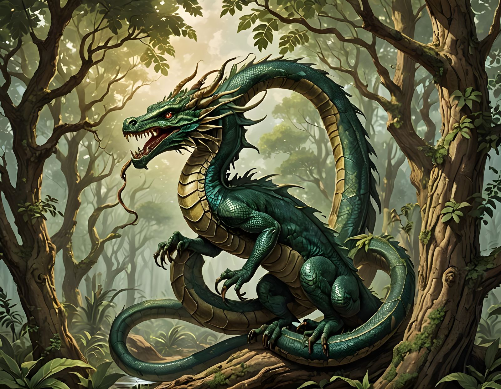 Mythical Jaculus Serpent Strikes: Oil on Canvas