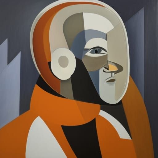 Cubist Astronaut Portrait with Rocket Launch