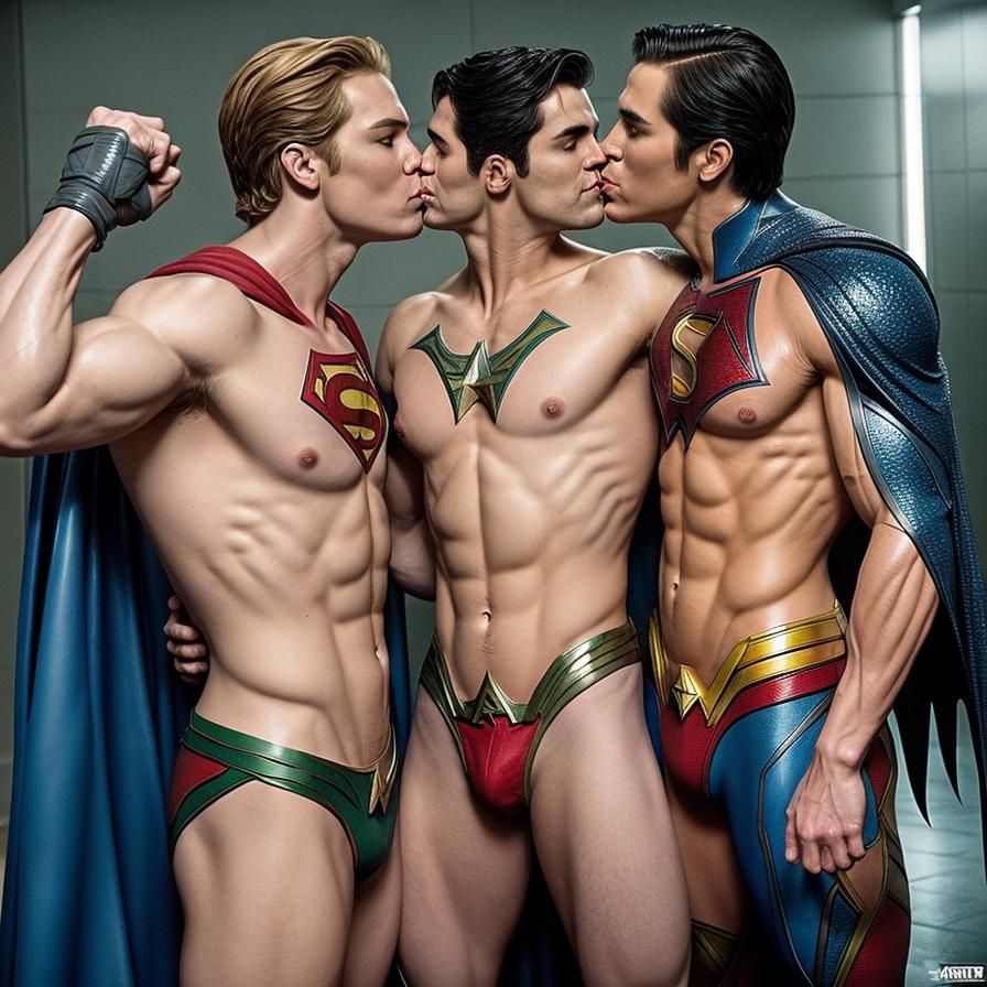 Shirtless Superheroes Embrace: A DC Comics Reflection