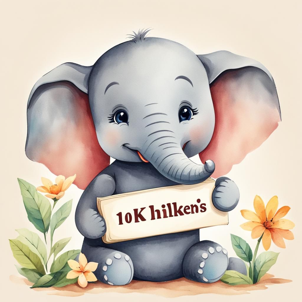 Cute Elephant With Likes Sign in Watercolor Style