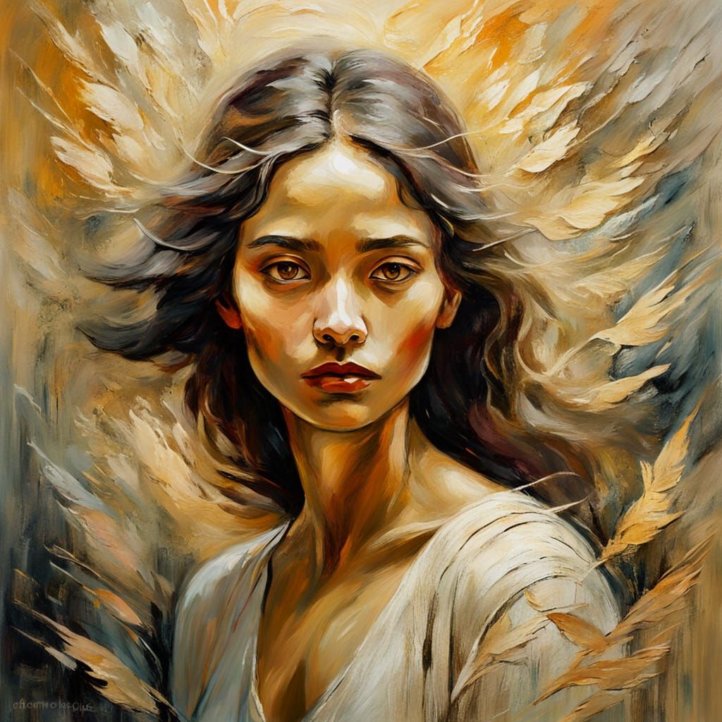 Dreamlike Woman Emerges in Golden Hues