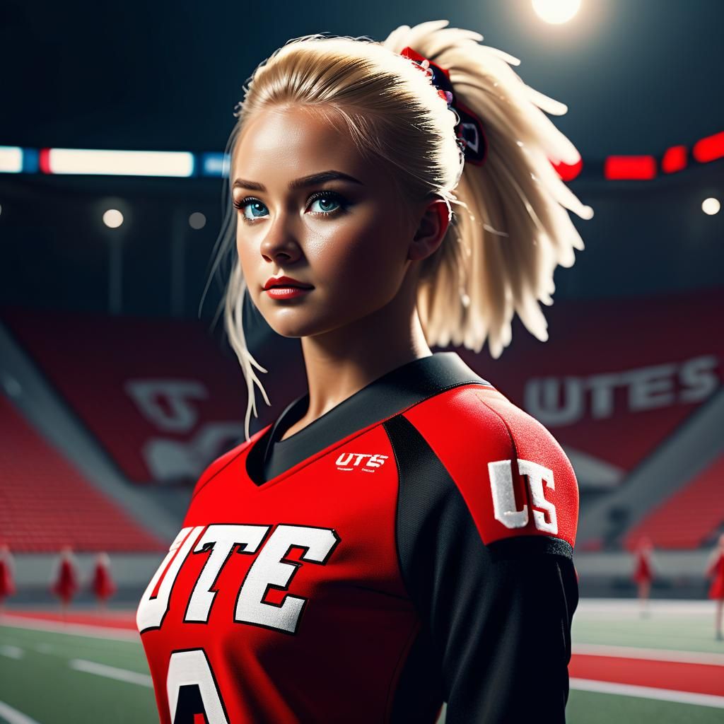 Utah Utes Cheerleader in Cinematic Stadium Setting