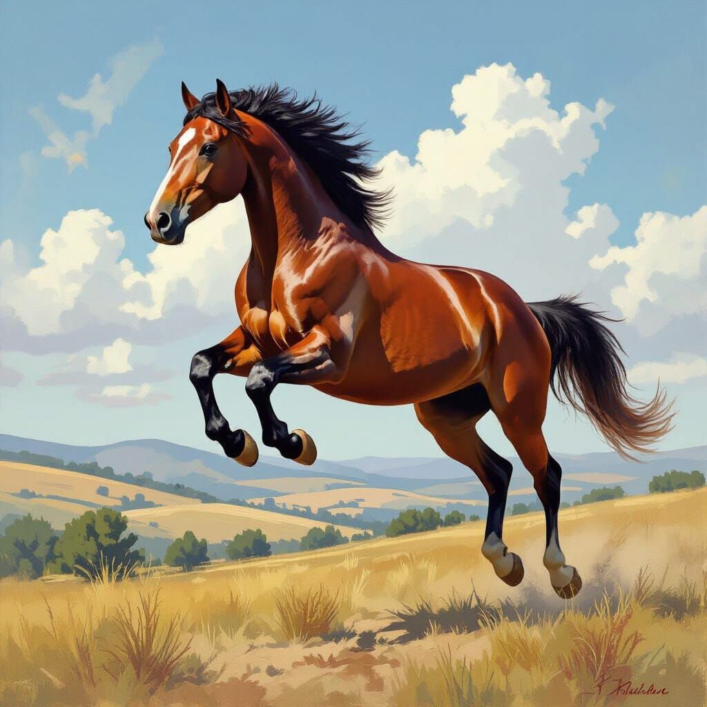Majestic Horse Mid-Jump in Impressionist Style