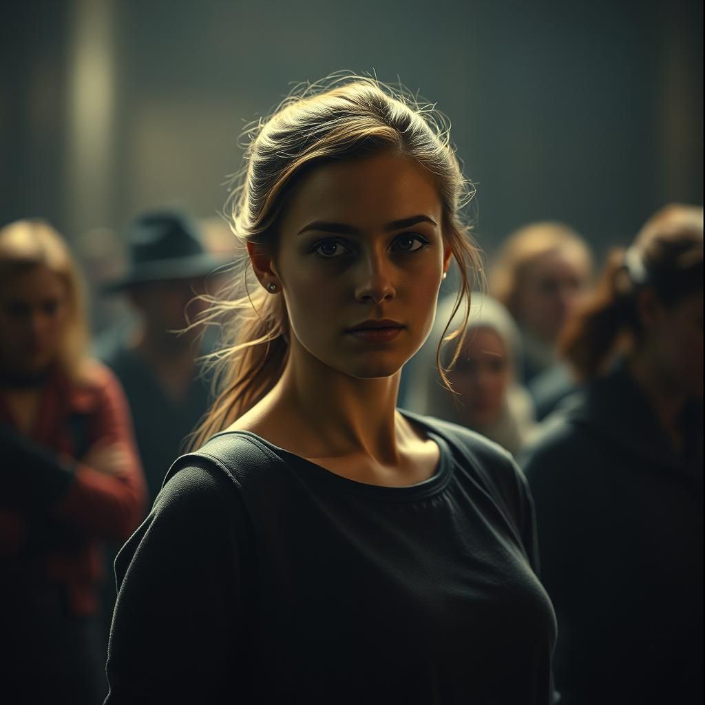 Determined Woman with Support Team: Cinematic Still