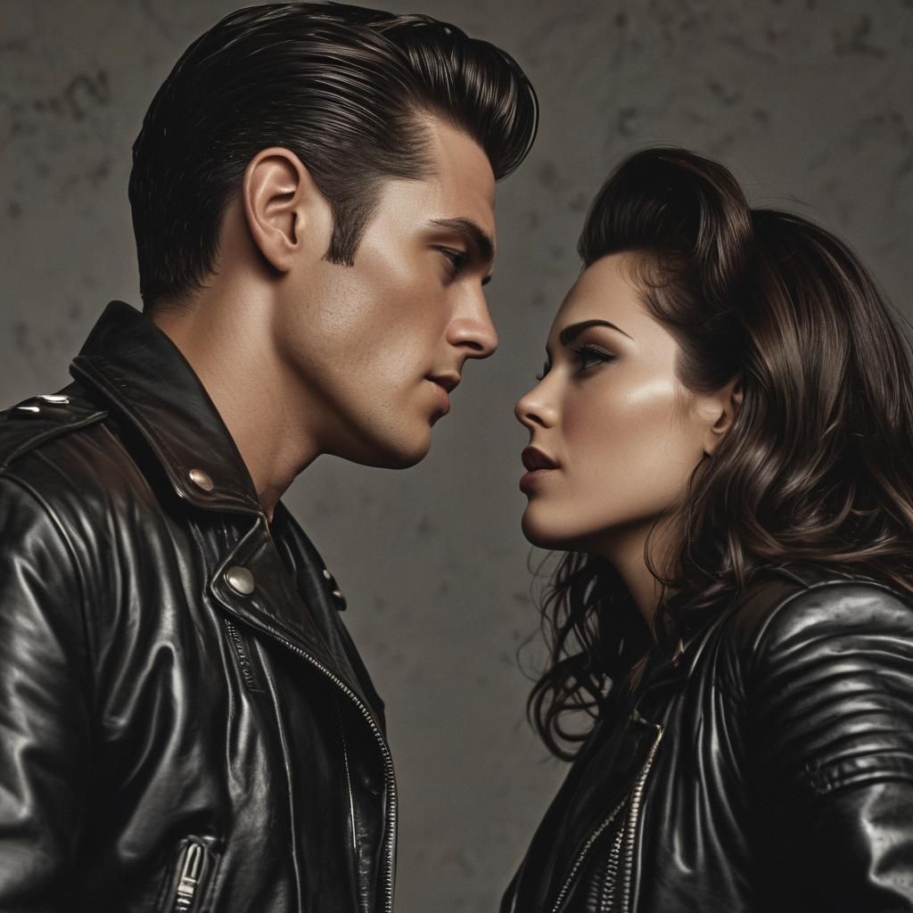 Greaser Couple in Leather Jackets, Splash Art