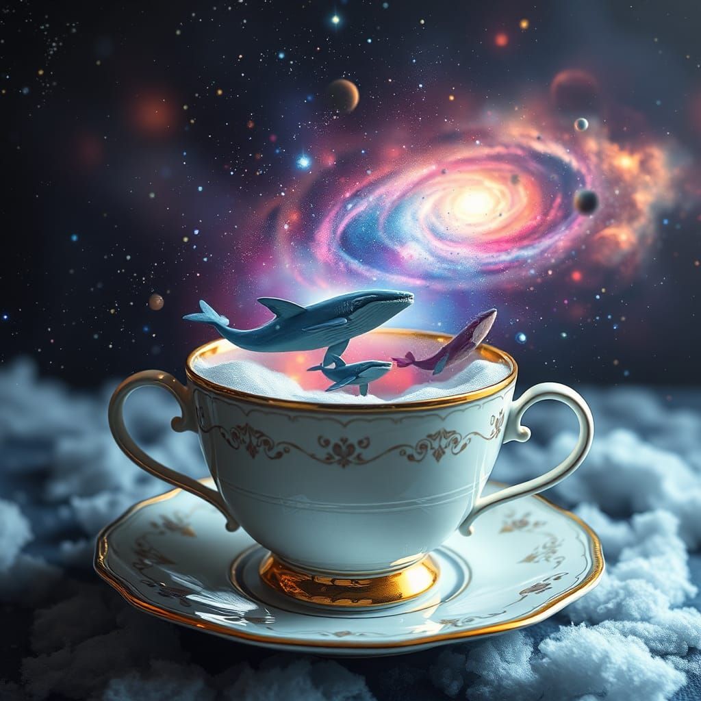 Magical Galaxy Teacup with Flying Space Whales