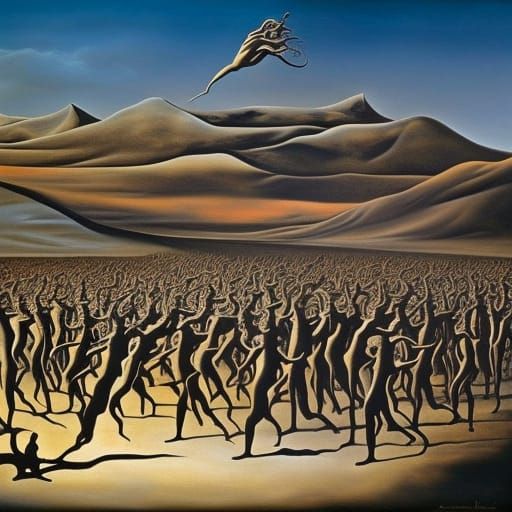 Surreal Melting Figures on Canvas in Dali Style