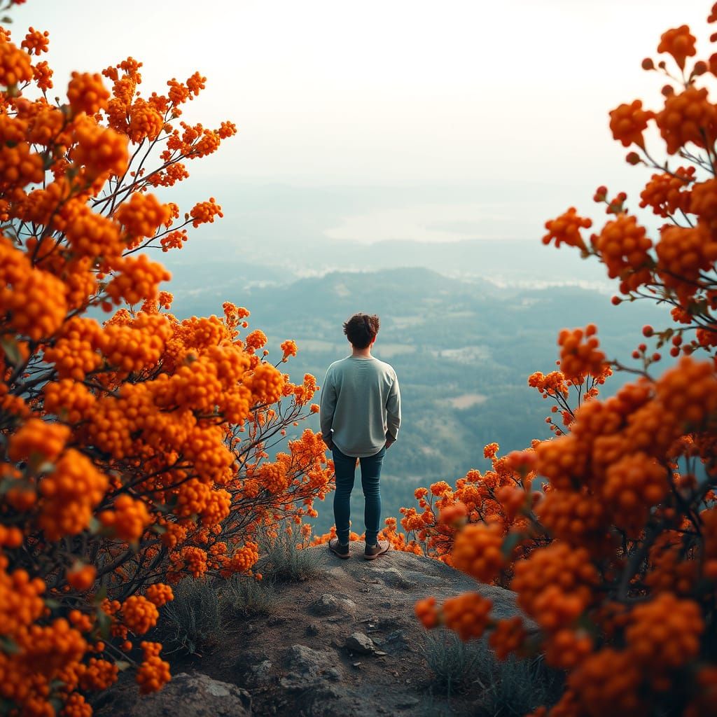 Endless Landscape with Pyracantha in Whimsical Style