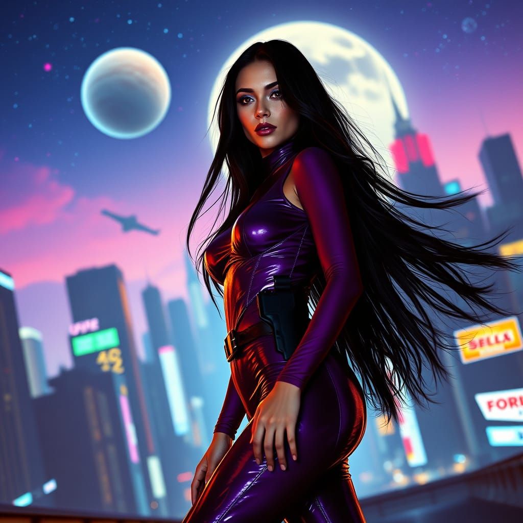 Ethereal Cyberpunk Goddess in Vibrant Cityscape