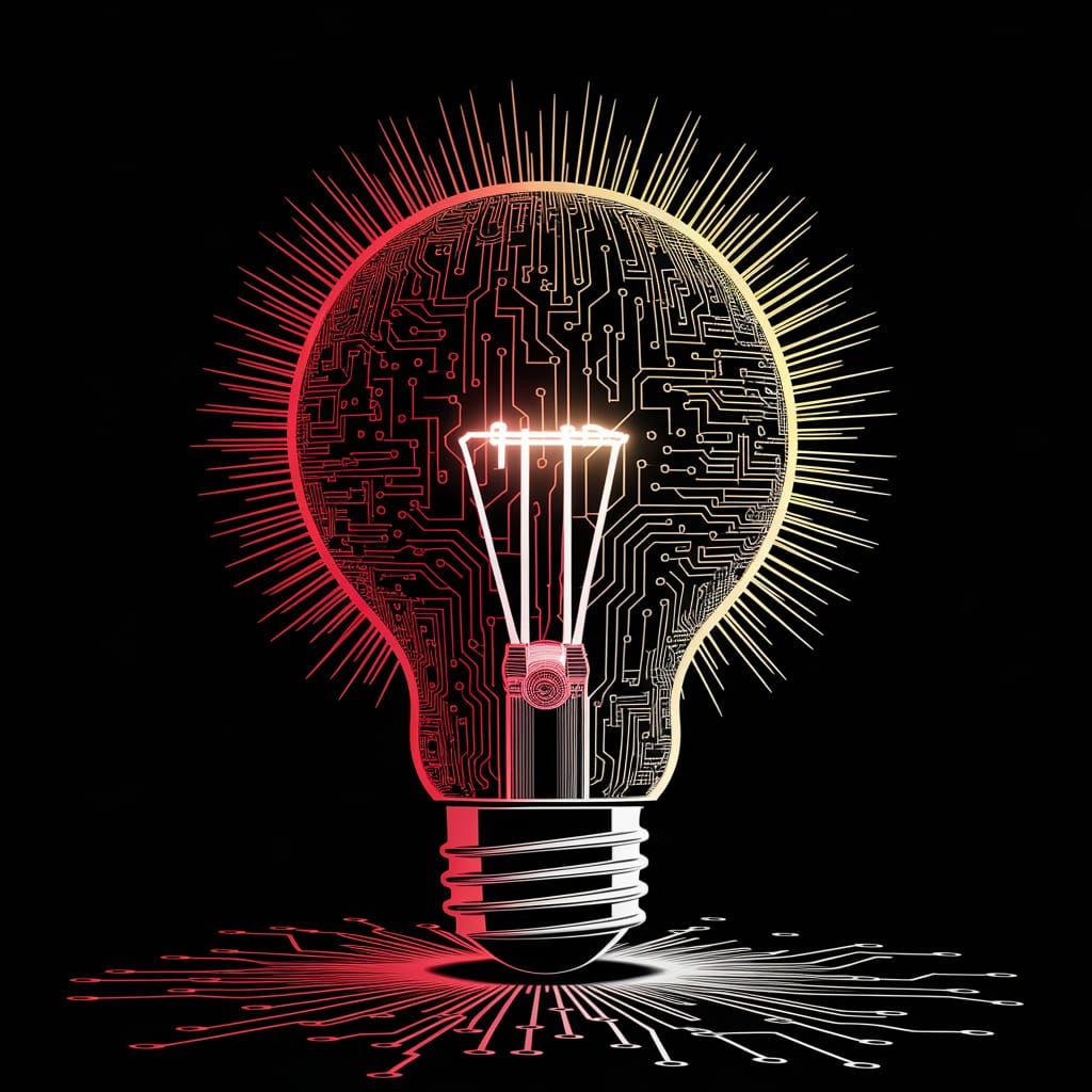 Vibrant Abstract Circuit Design in Ruby Red and Yellow