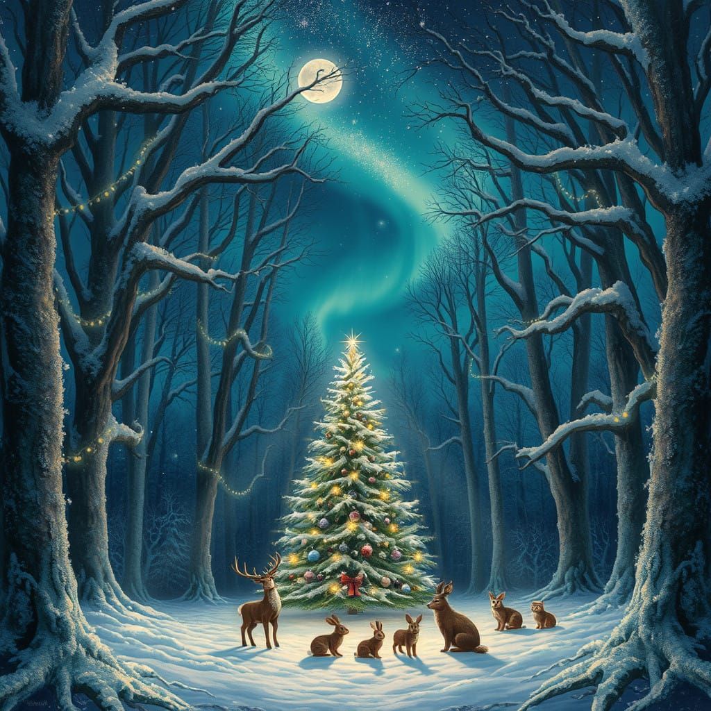 Whimsical Winter Wonderland in Snowy Forest
