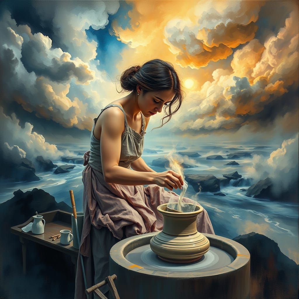 Ethereal Pottery: Gouache and Watercolor Impressionist Style