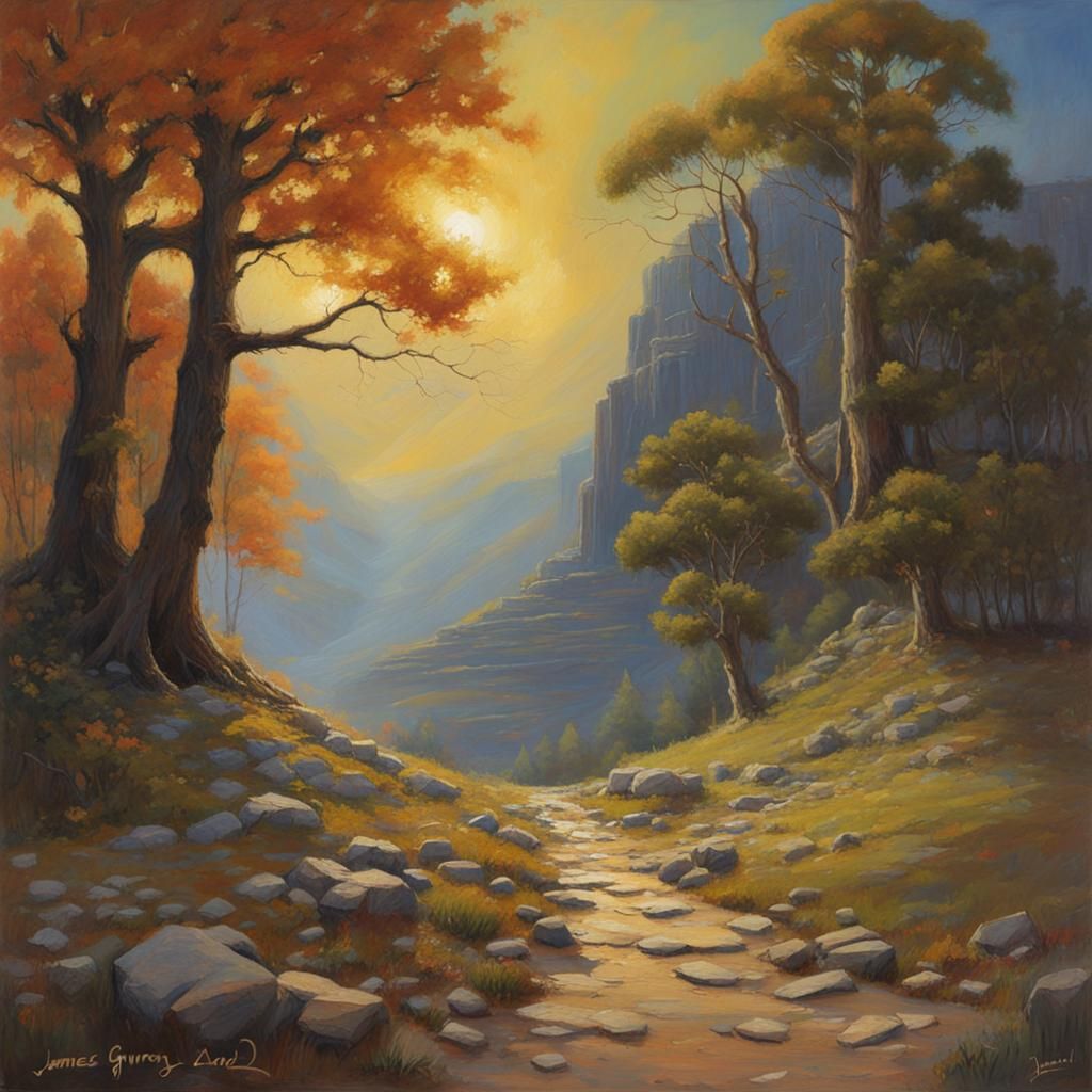 Idyllic Landscape in Oil Painting Style