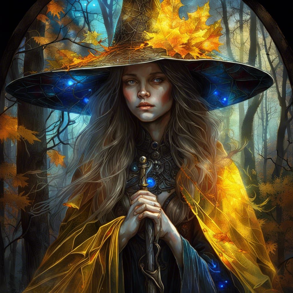 Enchanted Witch Queen in Autumnal Forest