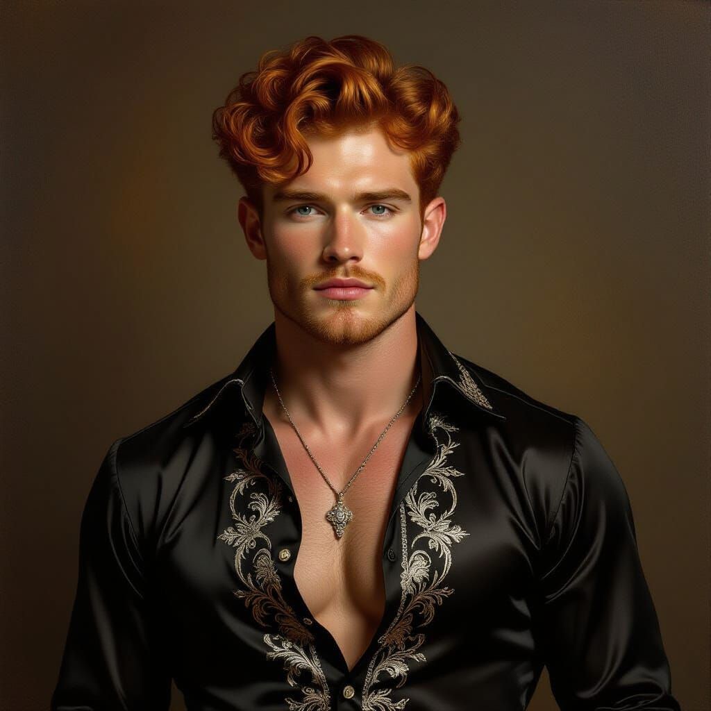 Athletic Man in Silk Shirt, Rembrandt-Style Painting