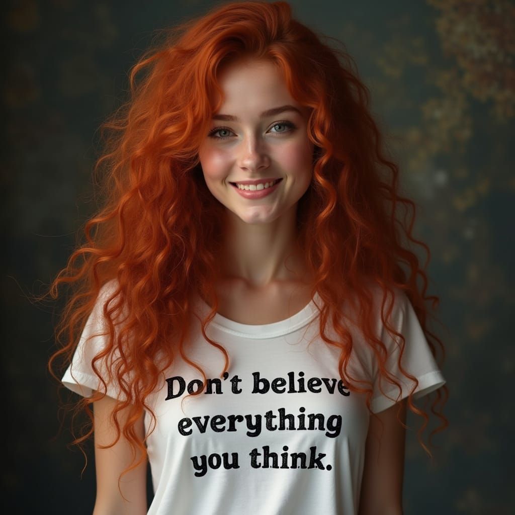 Winsome Woman with Red Hair and T-Shirt