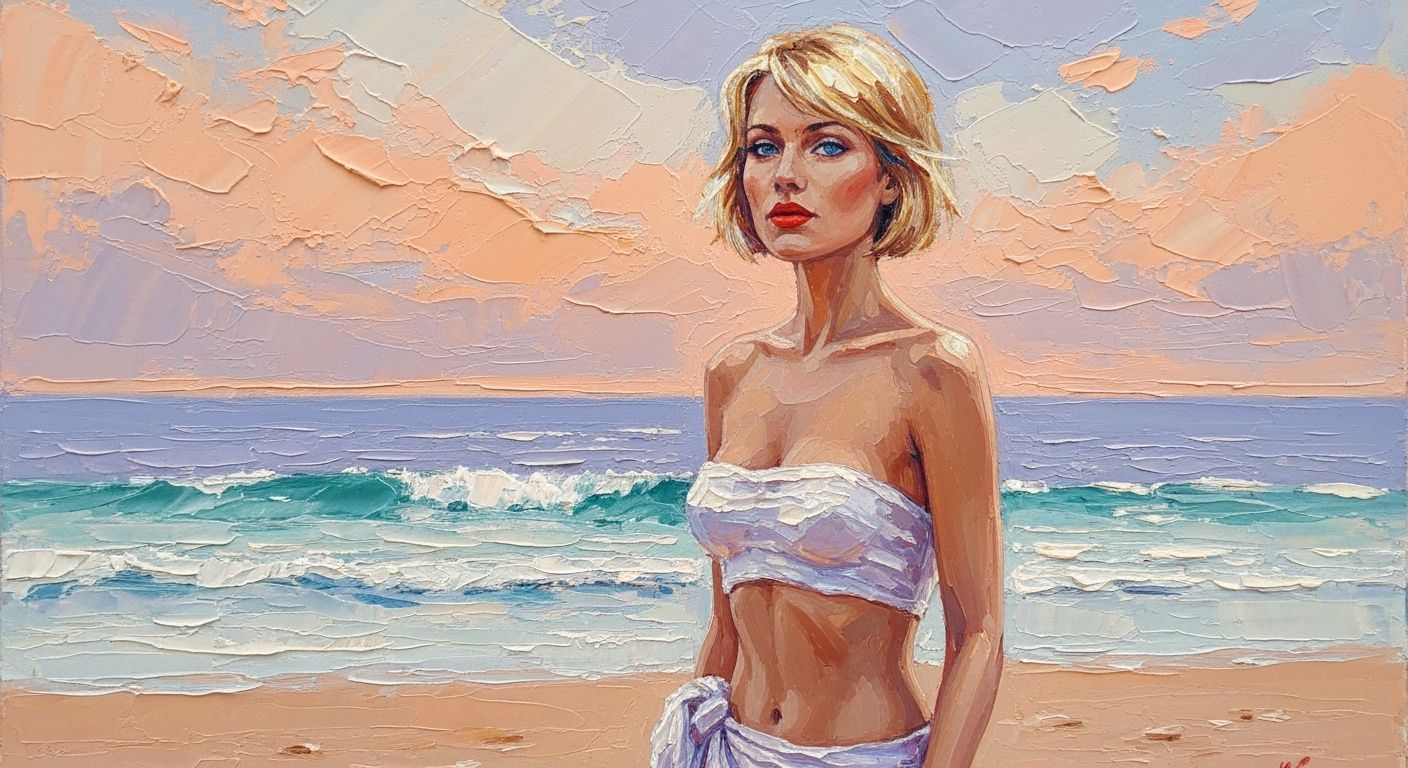 Impasto Oil Painting of a Woman on a Serene Beach