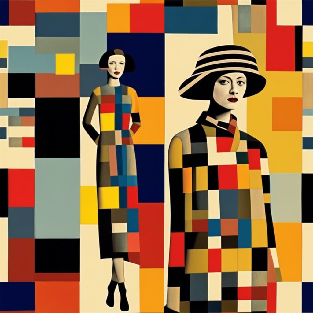 Woman in Bauhaus Fashion, Klee and Kandinsky Style