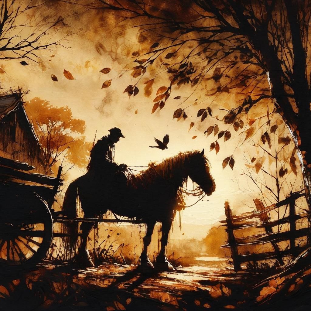 Warm Autumn Silhouette in Ink and Oils