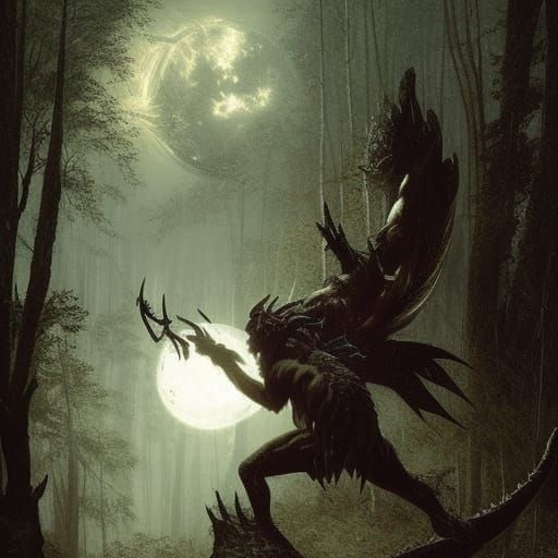 Moon Elf Tiger Hunter in Dark Fantasy Forest