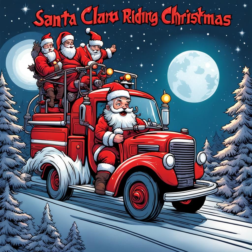Santa Claus Rides Firetruck: Comic Book Art