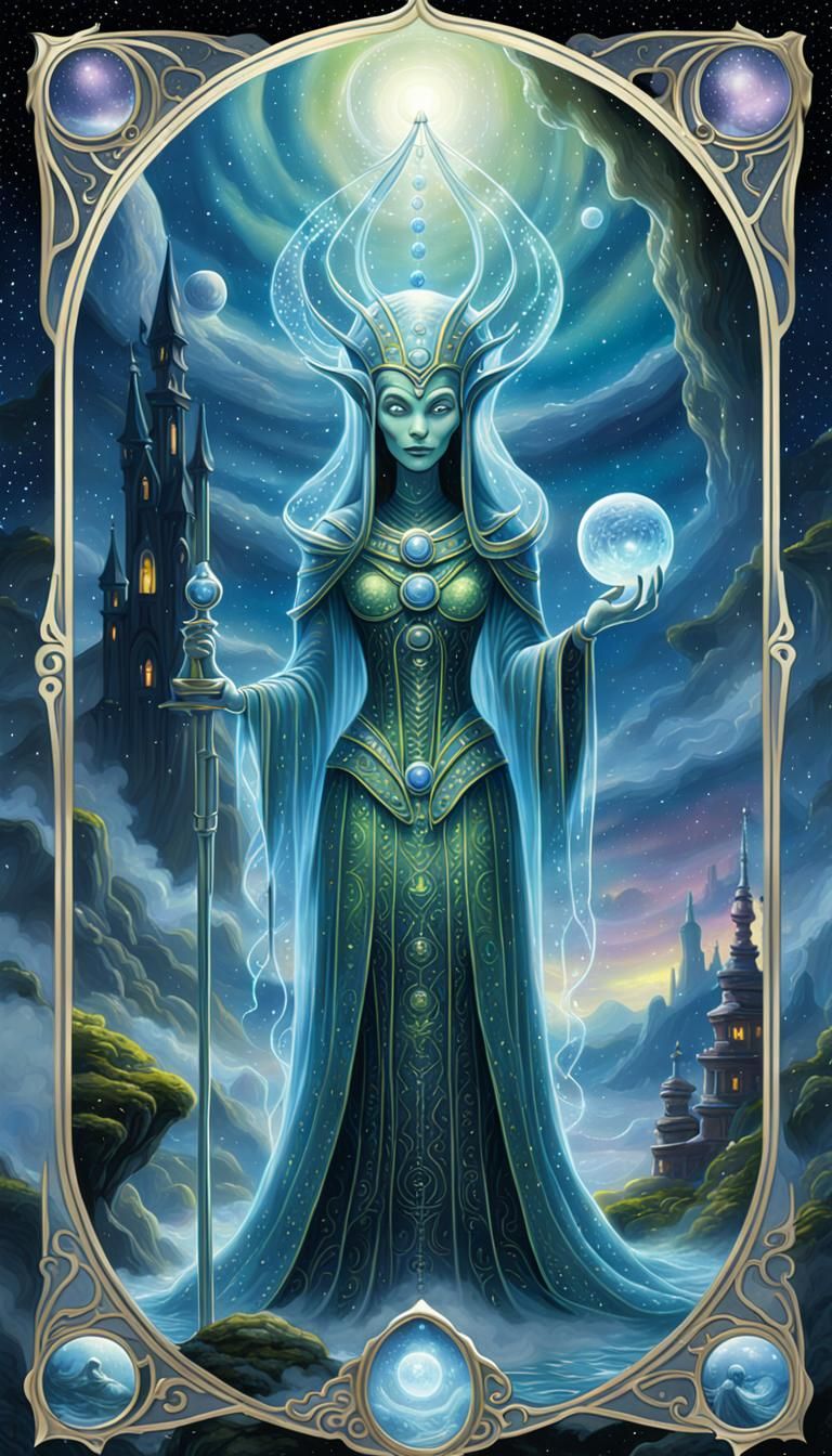 Alien High Priestess Tarot Card Cartoon