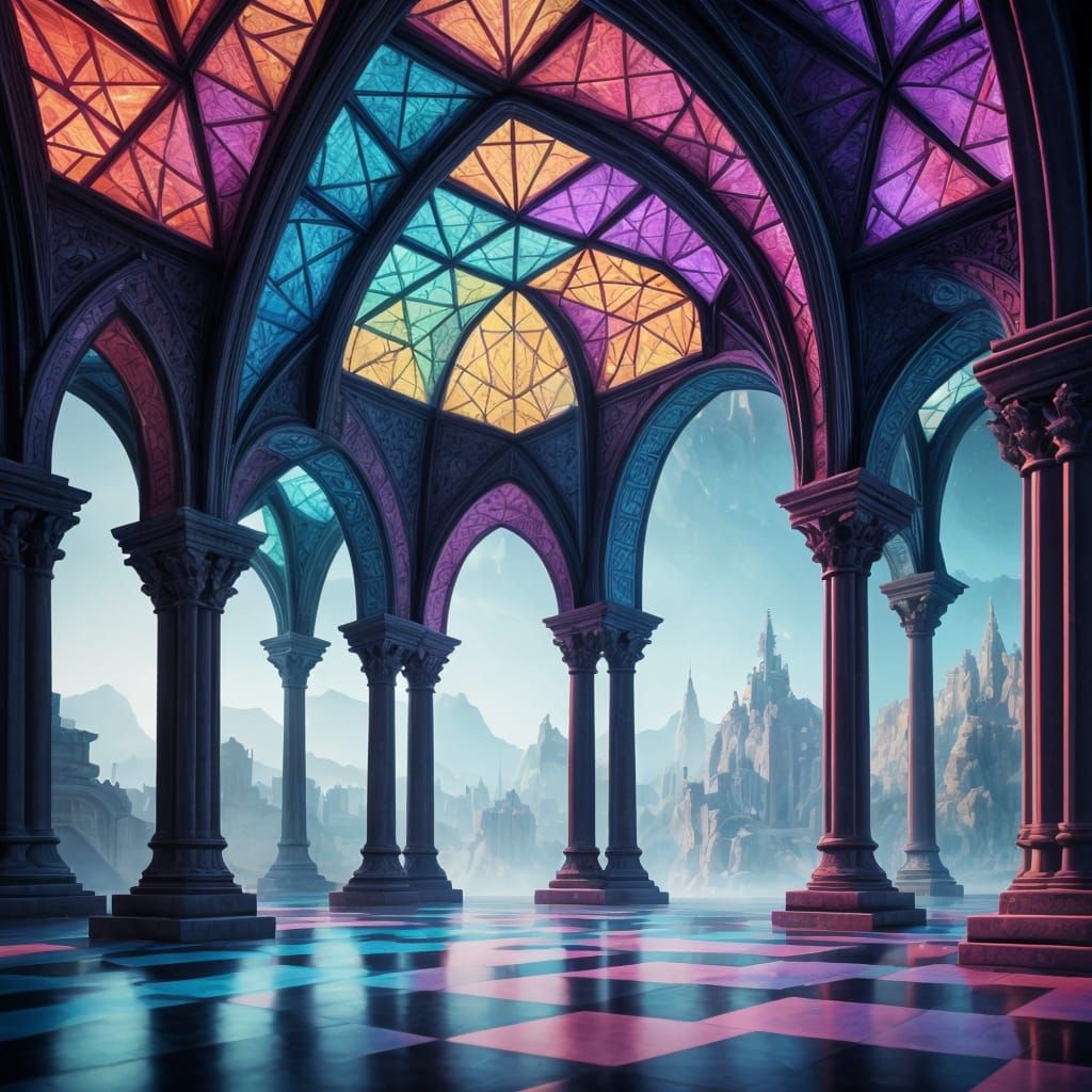 Optical Illusion Geometric Shapes in Detailed Matte Painting