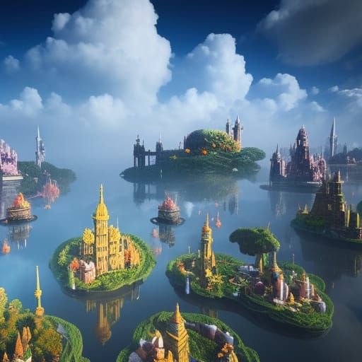 Surreal Cloud City with Card Castles
