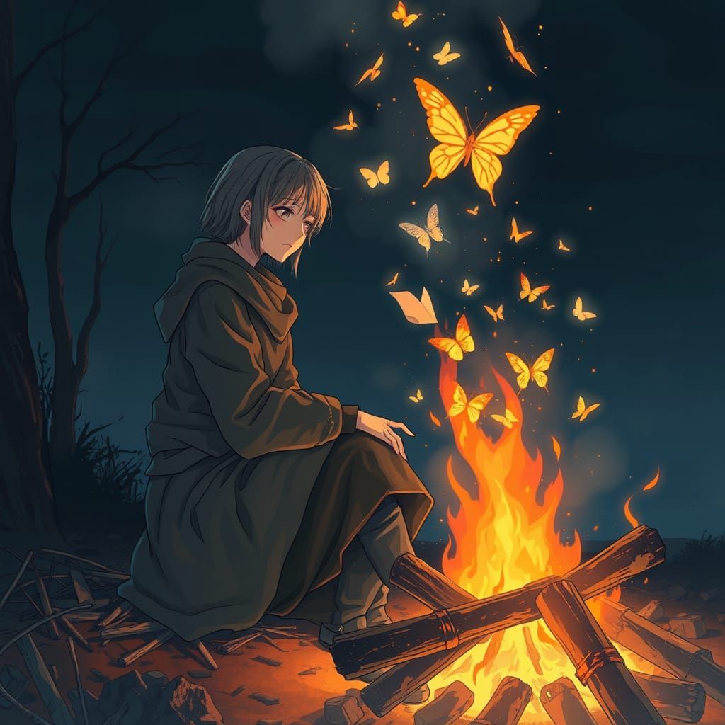 Anime Figure Burns Love Letters at Midnight