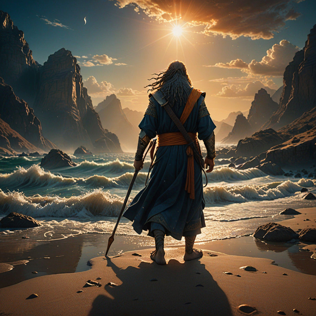 Epic Moses Parting the Red Sea in Cinematic Film Still