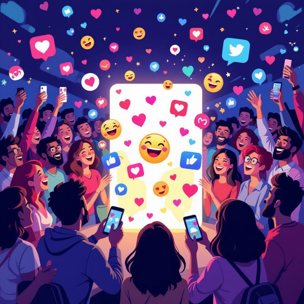 Vibrant Social Media Scene in Digital Illustration Style