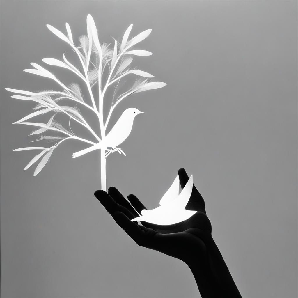 Wow photogram of  A human  hand with four fings and one thum...