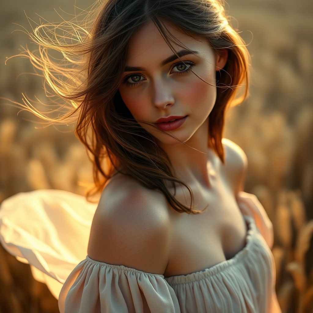 Ethereal Woman in Wheat Field: Expressive Portrait
