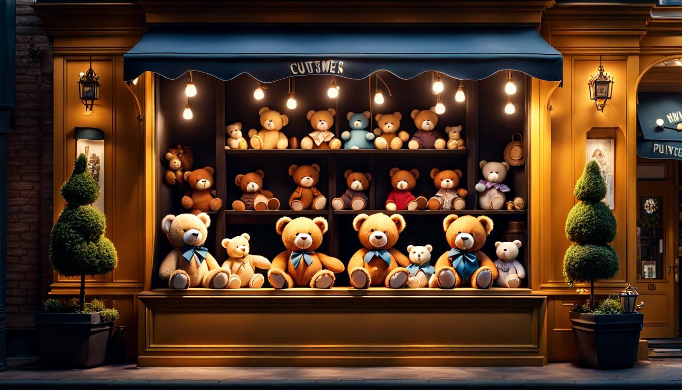 Adorable Teddy Bears in Shop Window: Matte Painting