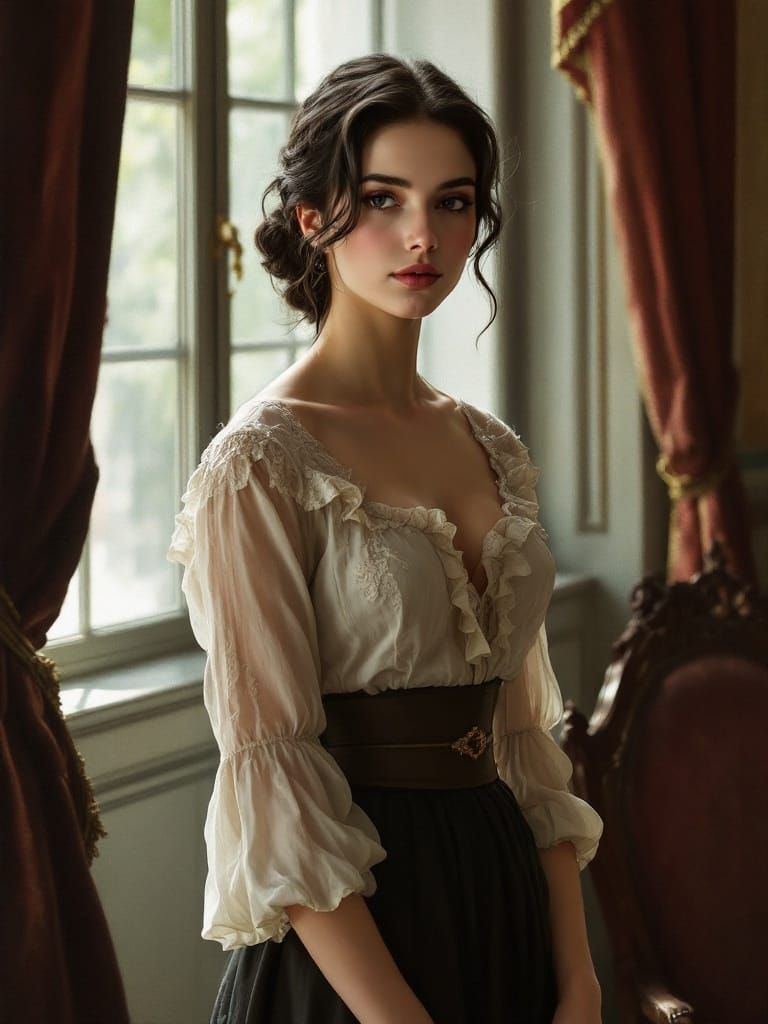 Elegant Woman in Classical Setting, Old Master Style