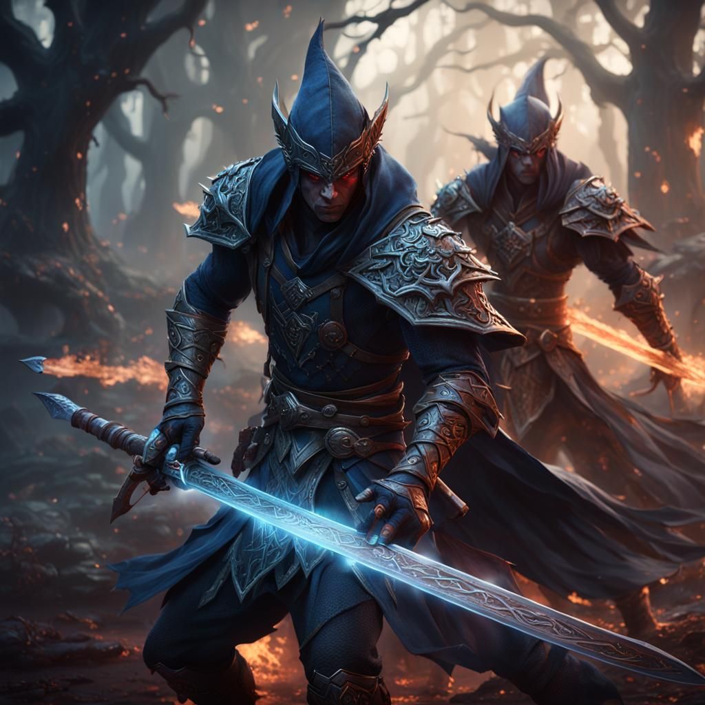 Sinister Shadow Elf Duel Wielding Swords