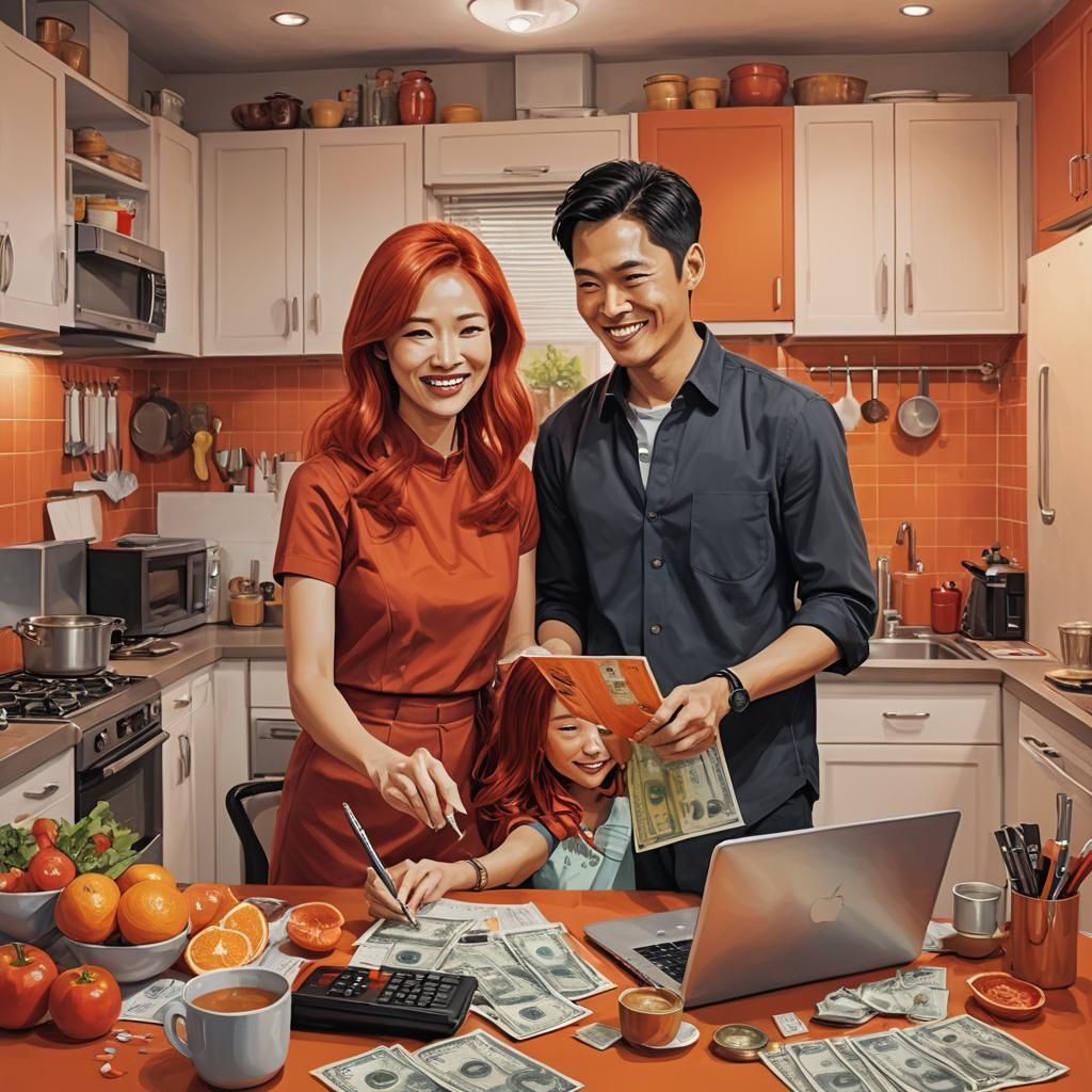 Vibrant Kitchen Conversation in Digital Painting Style