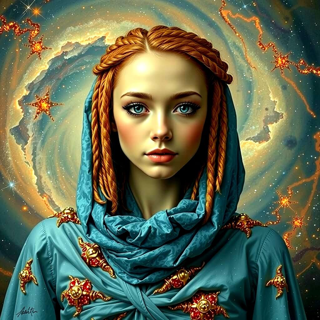 Cosmic Stardust Gown in Hyperrealistic Expressionism